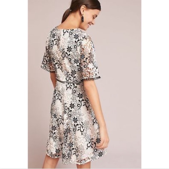 Shoshanna Lupe Guipure Lace Dress Flutter Short Sleeve Anthro Sz 4 Pale Pink NEW - Picture 3 of 16